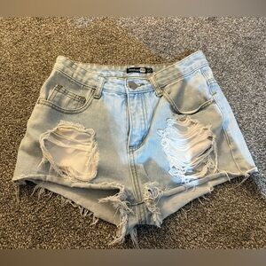 Boohoo Sky Blue Ripped Jean Shorts